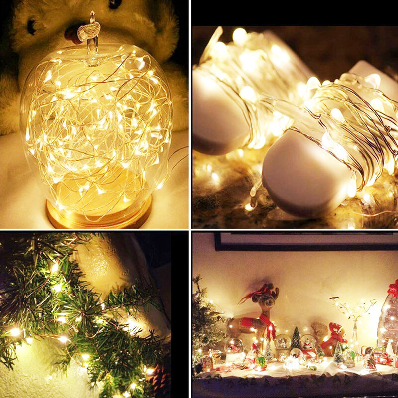 СВЕТОДИОДНАЯ Гирлянда Luces с медным проводом, на батарейках, светодиодная гирлянда для вечерние ринки, свадьбы, дома, Рождественское украшение, гирлянда, огни