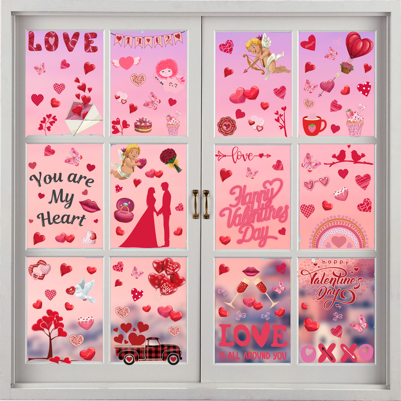 Dia dos namorados adesivos estáticos janela de vidro geladeira adesivos 79pc valentine decorações românticas arte decalques adesivos