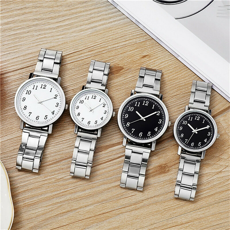 2021 Women's Fashion Round Watches Simple Couple Stainless Steel Strap Quartz Ladies Watch