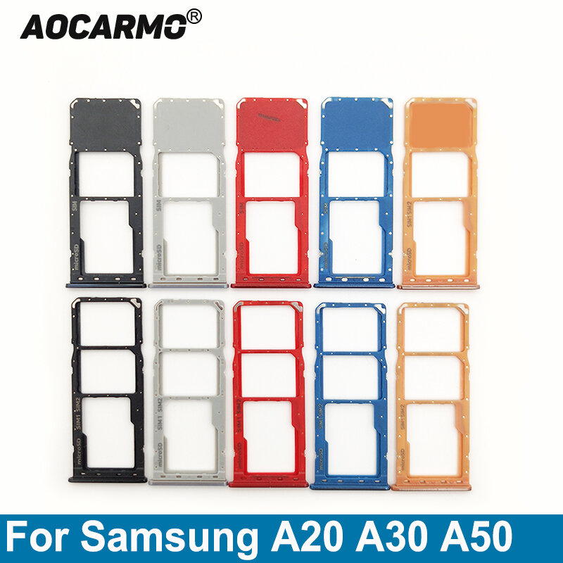 Aocarmo 심카드 삼성 갤럭시 A20, A30, A50 용, 단일 SIM 듀얼 SIM 금속 플라스틱 나노 SIM 트레이, 마이크로SD 슬롯 홀더
