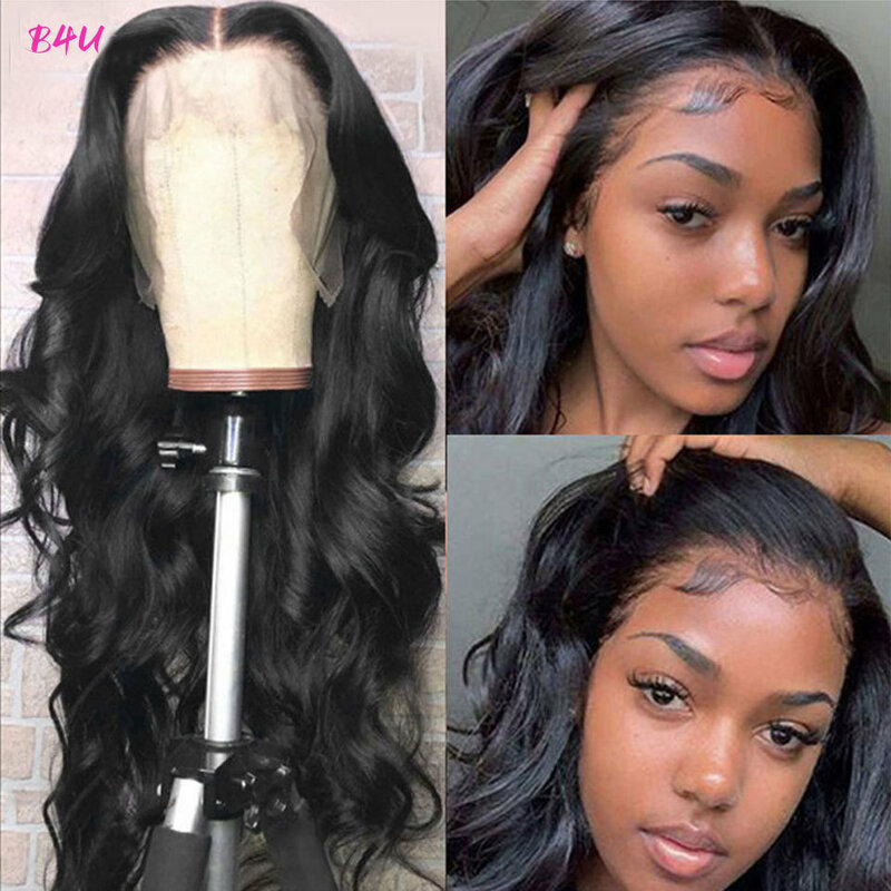 B4U-Peluca de cabello humano con malla Frontal para mujeres negras, postizo de encaje Frontal brasileño, con cierre de encaje, Remy