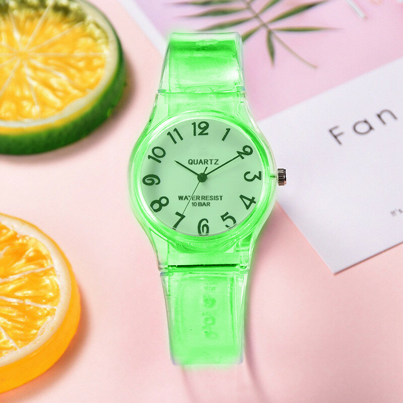 WOKAI 고품질 캐주얼 여성용 실리콘 젤리 쿼츠 시계, 사랑스러운 투명 캔디, 친환경 학생 시계