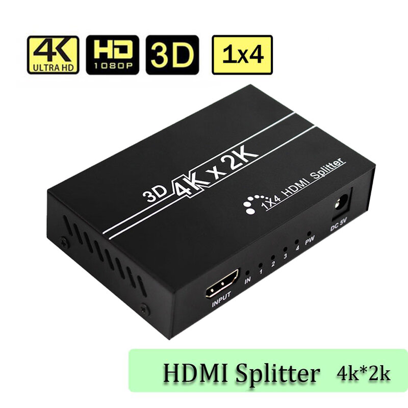 4K فاصل وصلةٌ بينيةٌ مُتعددةُ الوسائط وعاليةُ الوضوح Swithcer 1x2 1x4 1x8 1 في 2 خارج HDMI الموزع HDMI HDCP 1.4 1080P مع قابس طاقة ل HDTV ، مشغل أقراص DVD ، PS4