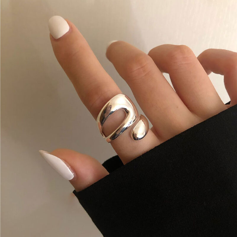Foxanry Minimalist Silver Color Rings for Women Fashion Creative Hollow Irregular Geometric Birthday Party Jewelry Gifts