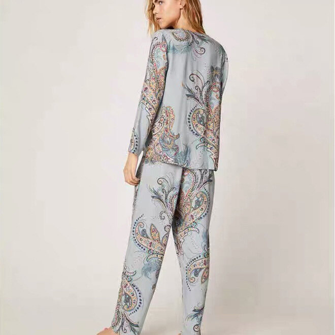 Pijamas para mulheres, conjunto de roupas de dormir para mulheres, lingerie de manga comprida, cetim puro, roupas de casa de algodão/sintética, 2020