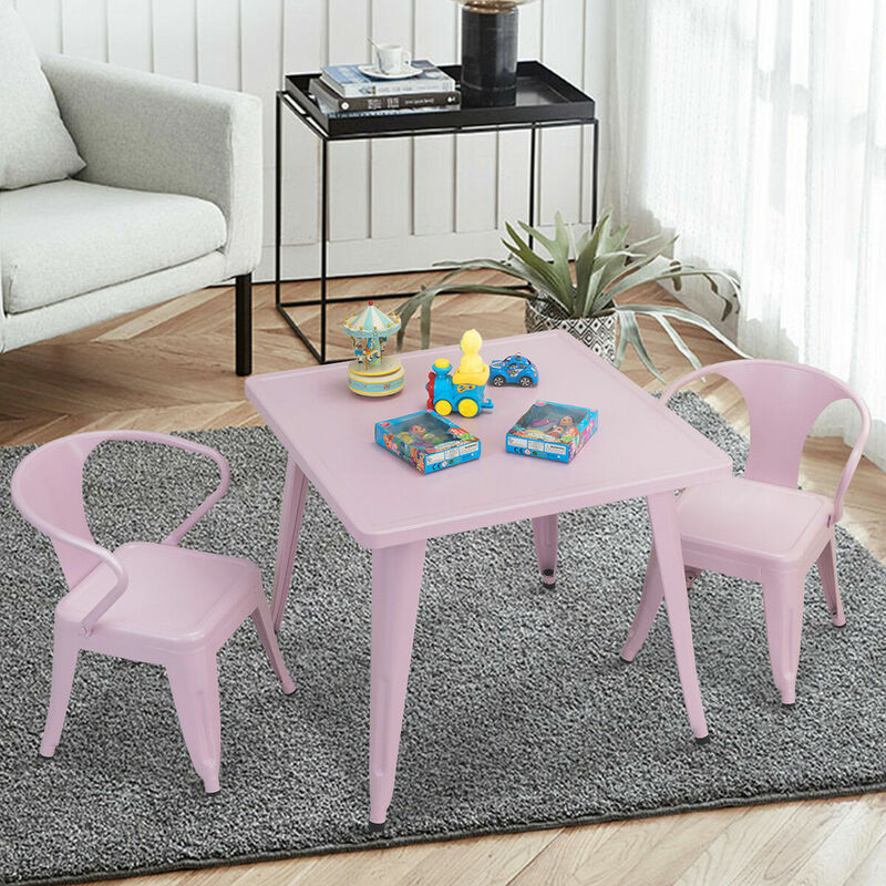 طاولة مربعة للأطفال من الفولاذ مقاس 27 بوصة لعب الأطفال تعلم النشاط الجدول المنزل وردي