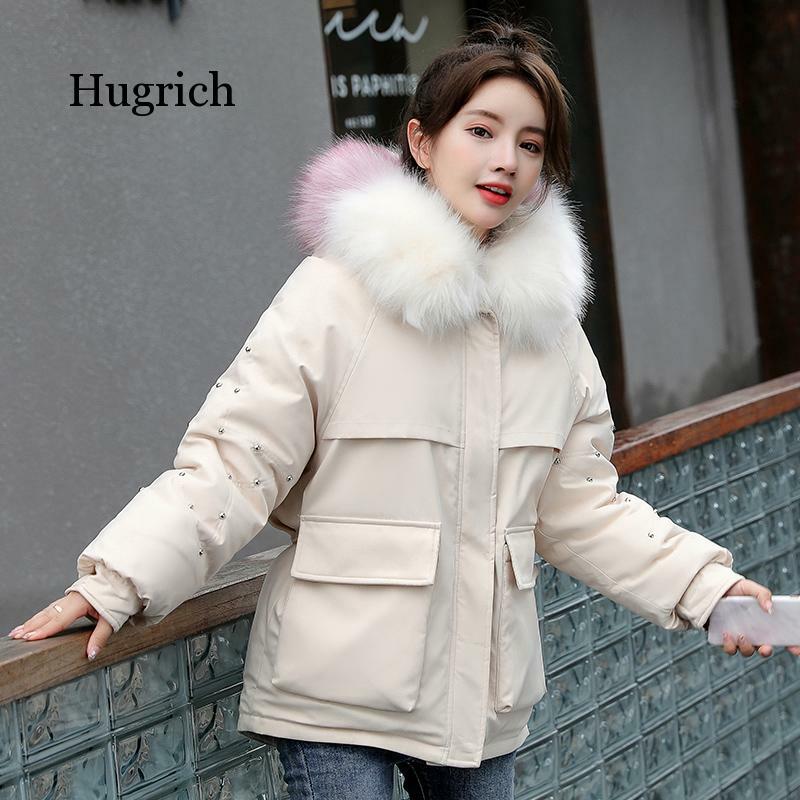 여성 겨울 파커 2020 새로운 두꺼운 패션 모피 칼라 후드 따뜻한 코튼 코트 Jacke
