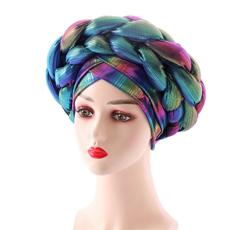Turbante de doble trenzas exageradas para mujer, gorros de autogel africano, pañuelo musulmán para la cabeza, envolturas femeninas