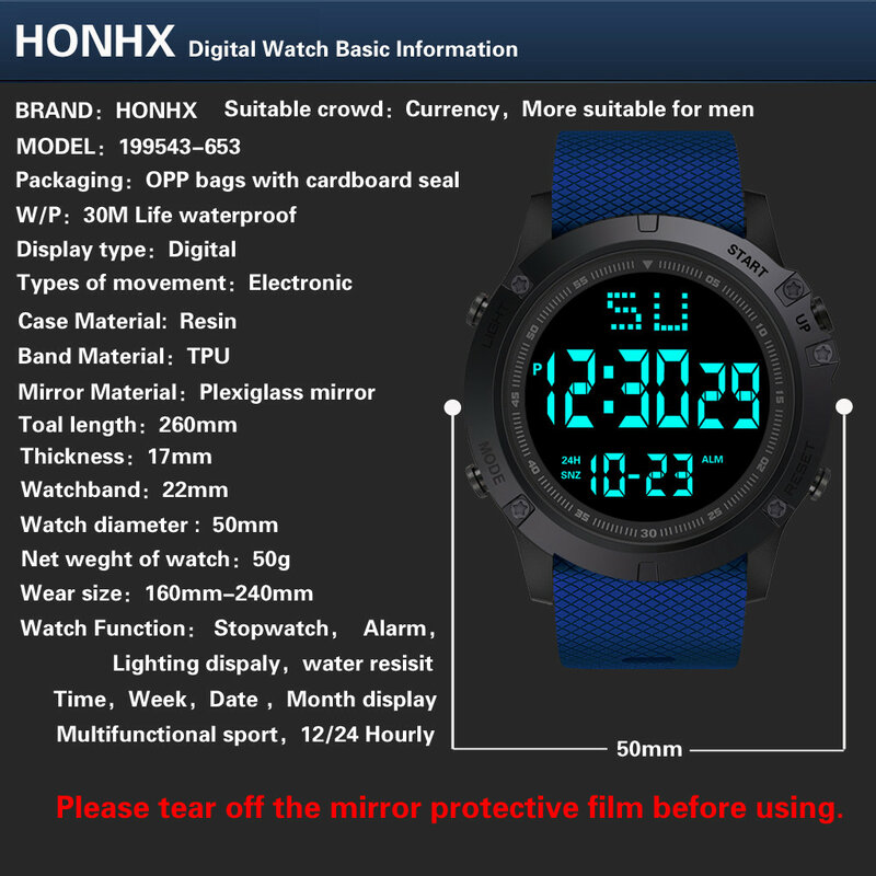 Quartz Wristwatches Watches Men LED Digital Date Military Sport Rubber Quartz Men Watch Alarm Waterproof relogio masculino