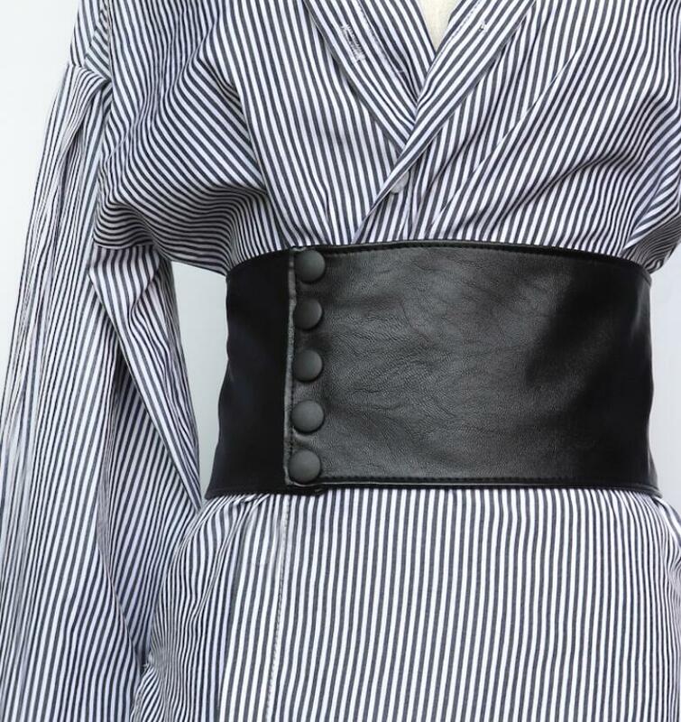 Moda feminina pista de couro preto elástico cummerbunds feminino vestido espartilhos cintura cintos decoração cinto largo r808
