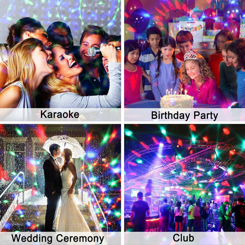 Bola de discoteca giratoria activada por sonido, luces de fiesta de DJ, 5W, RGB, luz LED de escenario para Navidad, hogar, KTV, luces de fiesta de sonido de boda