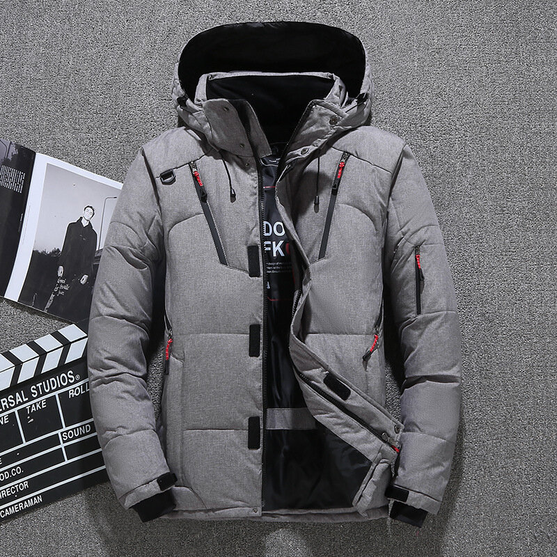 メンズホワイトダックダウンジャケット,ウォームフード付き厚手の生地のコート,カジュアル,高品質,冬用