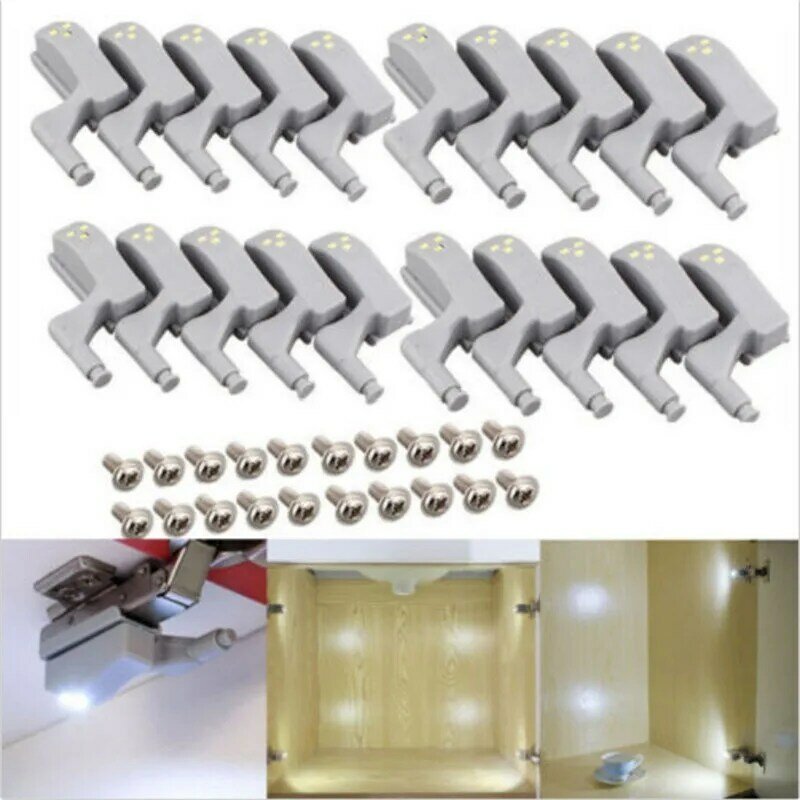 20/10pcs 0.25W Universal LED Under Cabinet Light Cupboard Inner Hinge Lamp Closet Wardrobe Sensor Light Home Kitchen Night Light