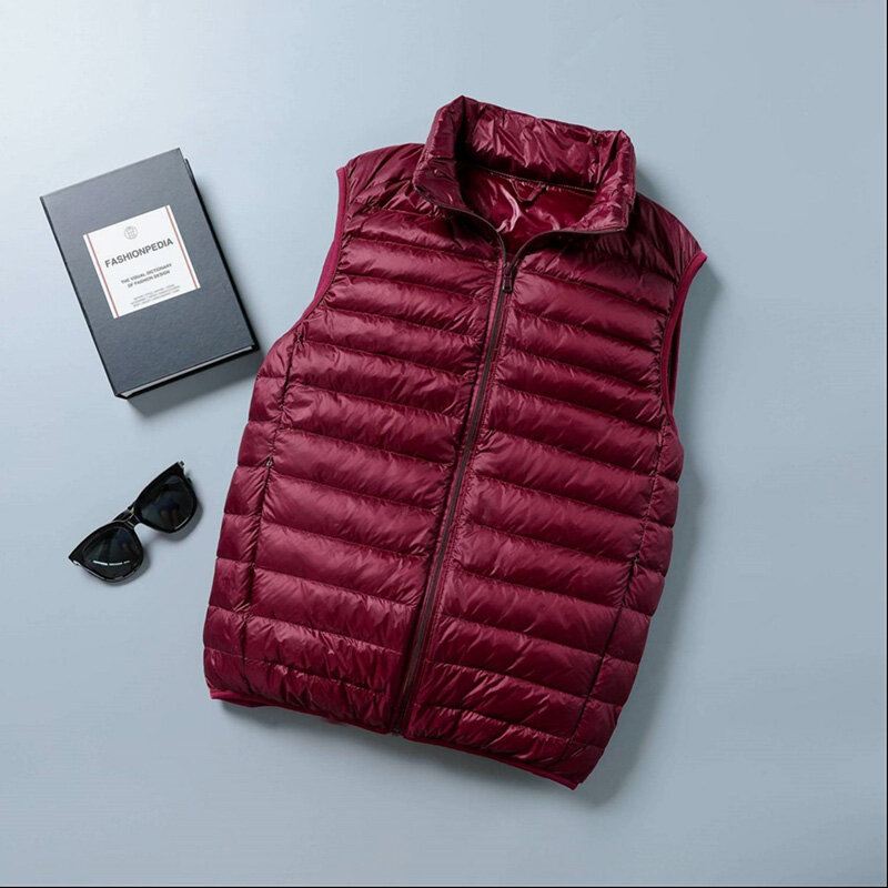 冬男性アヒルダウンベストコート超軽量ノースリーブフグベストジャケットファッションスタンドカラー防風アヒルダウンチョッキ