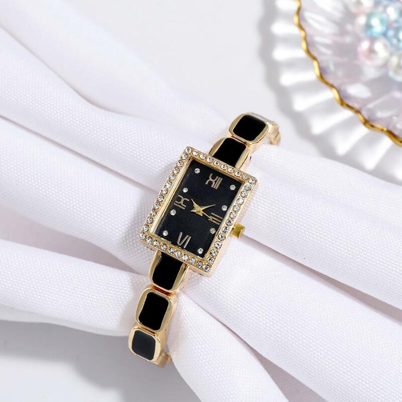 Las mujeres geometría cuadrado pequeño Dial reloj de diamantes de imitación brillante de cuarzo reloj de pulsera de regalo