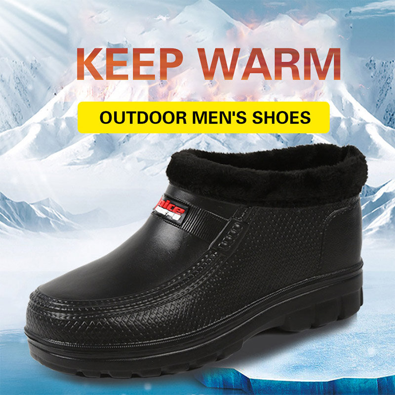 Rain Boots Man Rubber Boots Fashion Ankle Boots Round Toe Plarform Boots Outdoor Non-slip Slip on Rain Shoes Men Fishing Boots