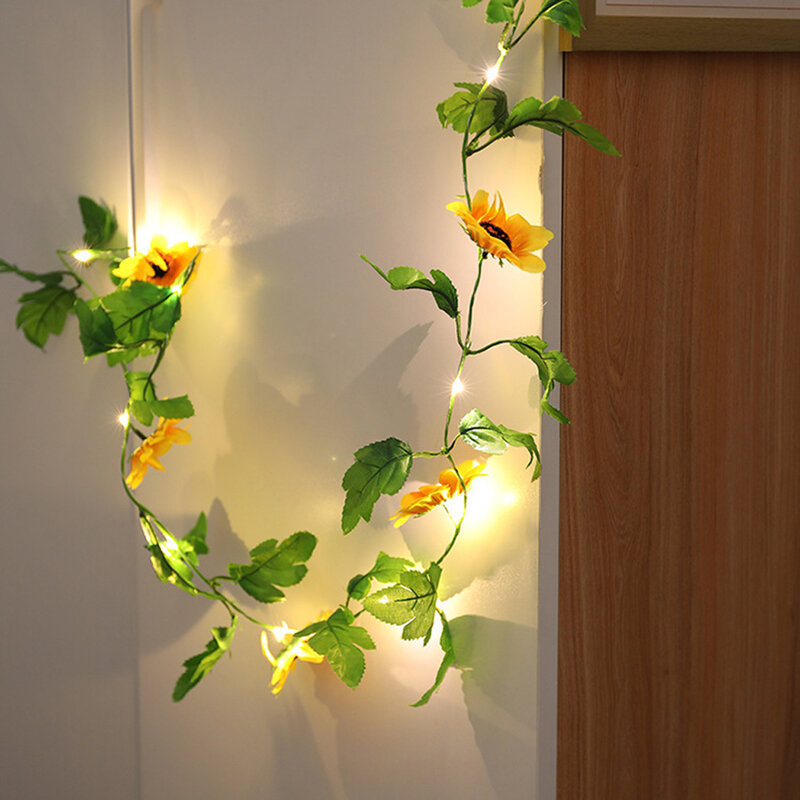Guirnalda de luces LED de girasol, 2m, 20LED, 4,5 V CC, alimentada por batería con interruptor de encendido/apagado, flor de vid, decoración del hogar para fiesta de bodas