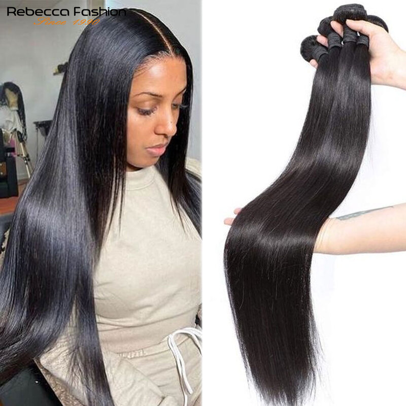 Rebecca Brazilian Hair Weave Human Hair Bundles Weave 1/3/4 Straight Bundles 30 Inch Bundles Remy Hair Extensions Tissage Nature