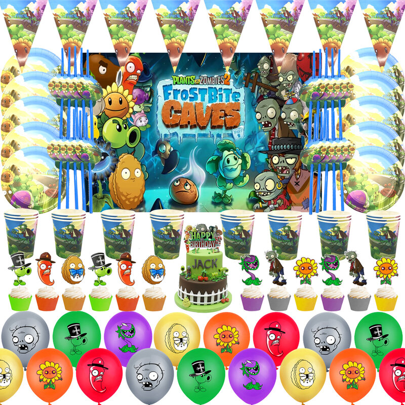 Desenhos animados planta vs zumbi festa de aniversário balões copos placas crianças festa de presente por meninos chuveiro pacote de casamento evento festa suprimentos