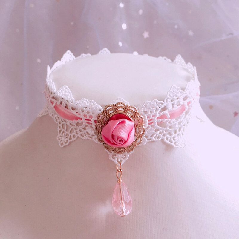 Koronkowa księżniczka Lolita naszyjnik z pereł naszyjnik z pereł Choker łańcuszek do obojczyka