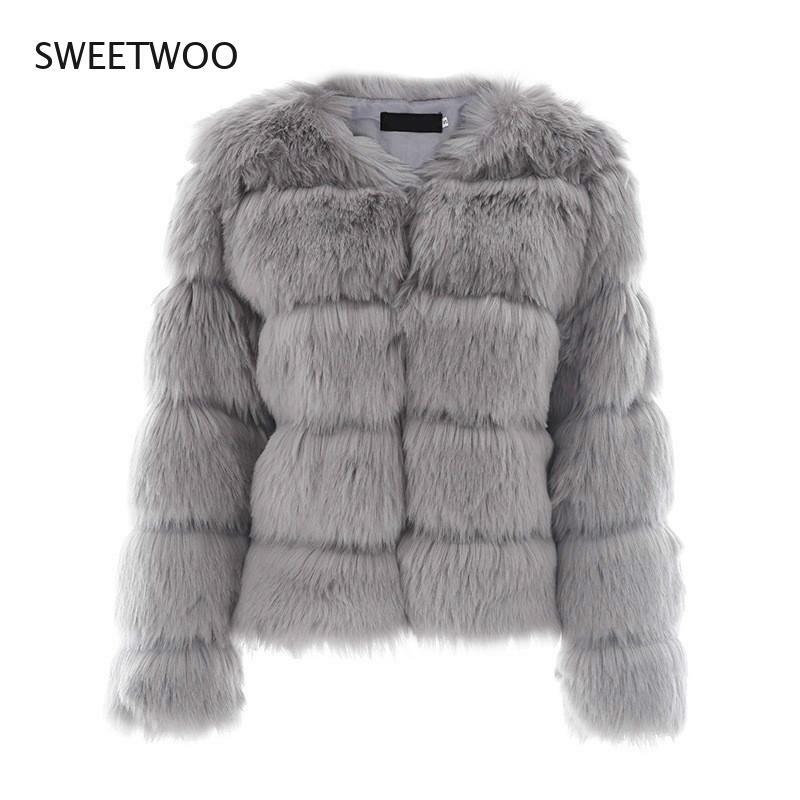Vintage Fluffy Faux Fur Coat Women Short Furry Fake Fur Winter Outerwear Pink Coat 2021 Autumn Casual Party Overcoat