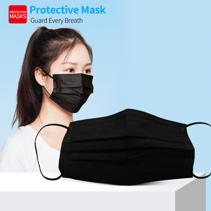 100 Pcs Schwarz Anti Gas Staub Mund Gesicht Masken 3 Schicht Einweg Nonwove Maske Anti-Staub Atmungsaktive schutzmasken mascarillas