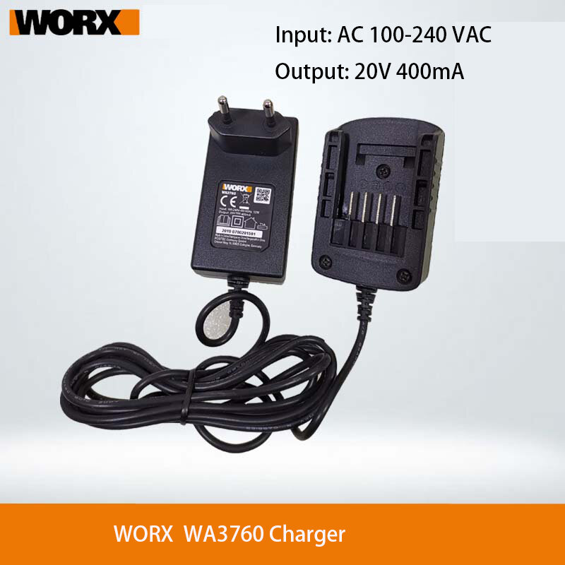 Worx WA3760 Oplader Voor Lithium Batterij 20V WA3551 WA3572 WA3550 WA3553 Etc (Fabriek Originele P/N, eu Rond Pin)