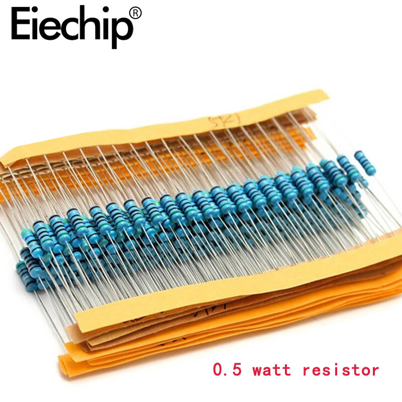 Kit de resistência de filme de metal com resistor, 0.5 w, 1/2w, 1% diy, conjunto eletrônico de resistores, pacote sortido, 56 ohm, 390 ohm, 3.3k, 4.7k