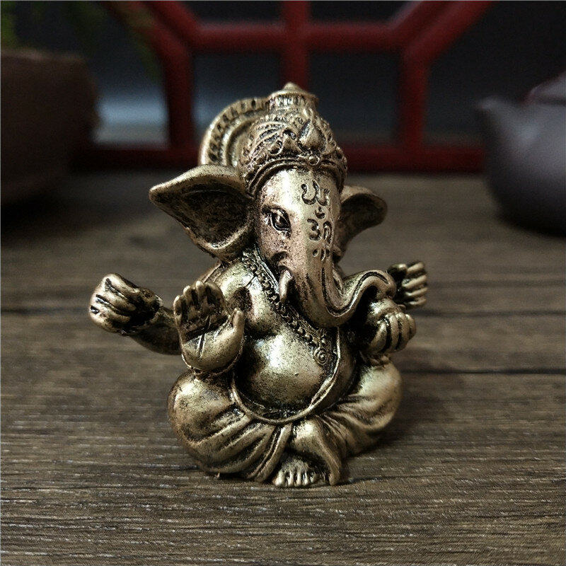 Estatua del Señor Ganesha de Color bronce, adornos de Buda, elefante, dios hindú, escultura, figuritas, decoración de la oficina en casa, estatuas de Buda