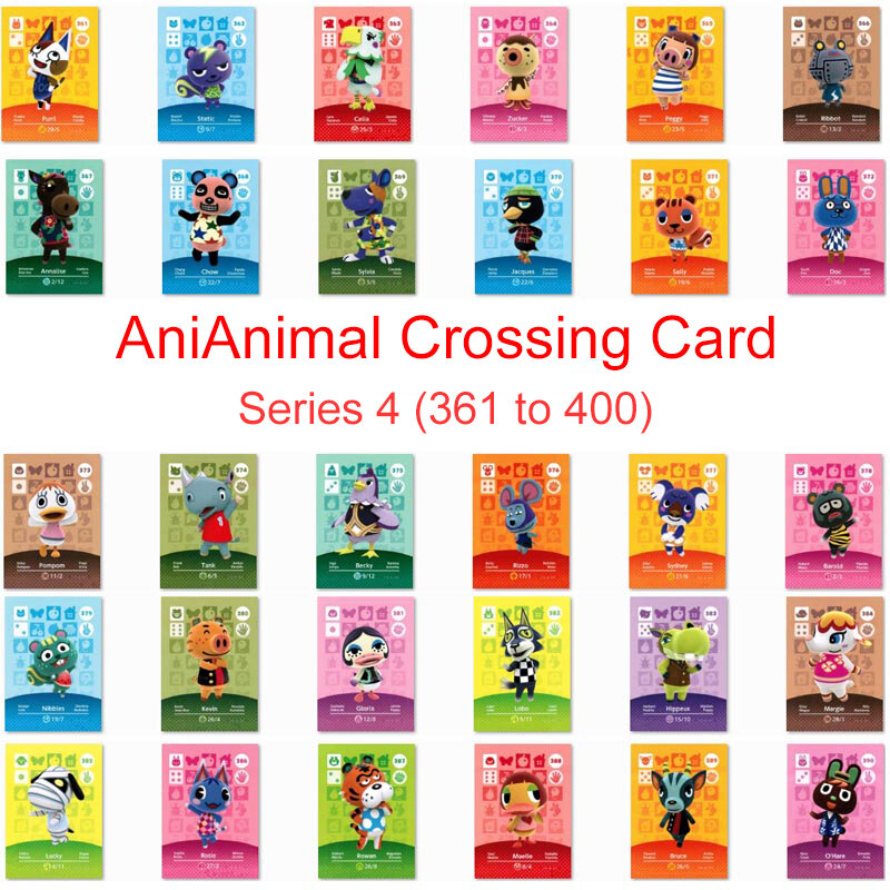 시리즈 4 (361 ~ 400) 동물 횡단 카드 Amiibo 카드 NS 3DS 스위치 게임용 작업 New Horizons Animal Crossing Amiibo Card