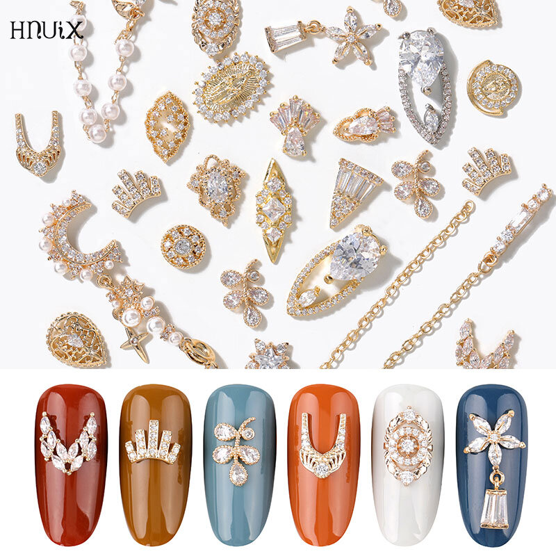 HNIUX-3D Metal Zircon Nail Art Jóias, Japonês Pérola Pingente Decorações, Qualidade Superior De Cristal, Manicure Encantos De Diamante, 2 Peças