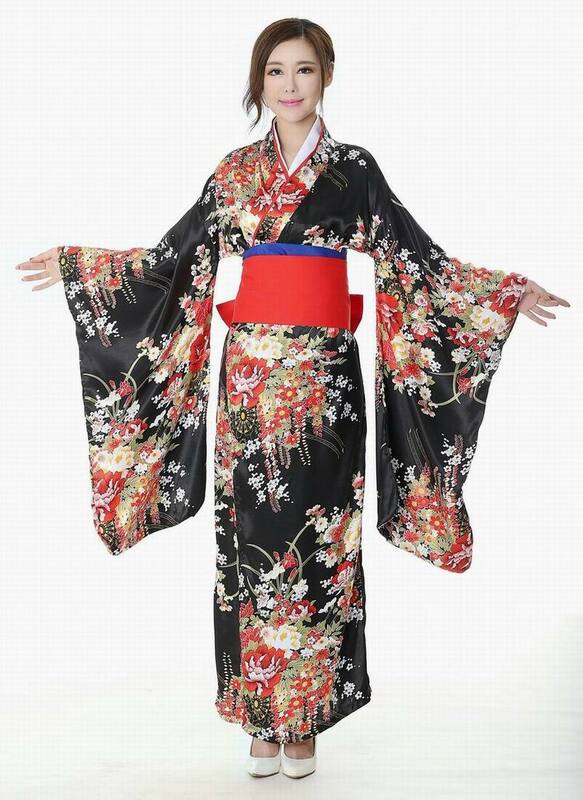 Women Japanese Cherry Blossoms Anime Cosplay Dress Kimono Robe Dress  Dance Performance Outfit