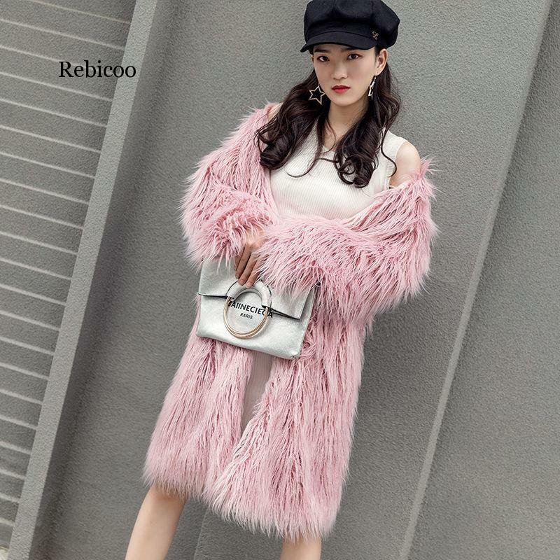 Women Autumn Winter Faux Wool Fur Overcoats Female Shaggy Fluffy Fake Fur Coat New Fashion Casual Warm Slim Outerwear