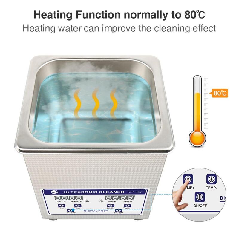 SKYMEN Digital Mini limpiador ultrasónico cesta de Metal lavado joyería relojes Dental PCB CD 800ml 35W 40kHz limpiador collares de baño