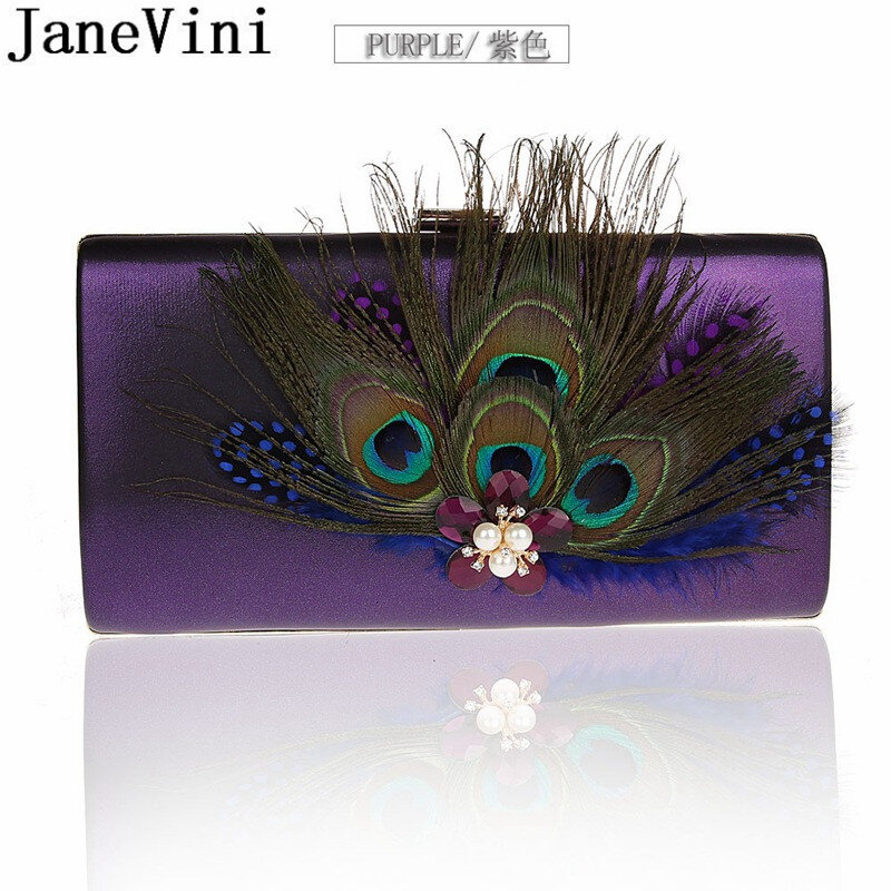 JaneVini Peacock Feather Clutch Rectangle Crystal Pearl Crossbody Bag Gold Royal Blue Evening Bags Women Party Handbags