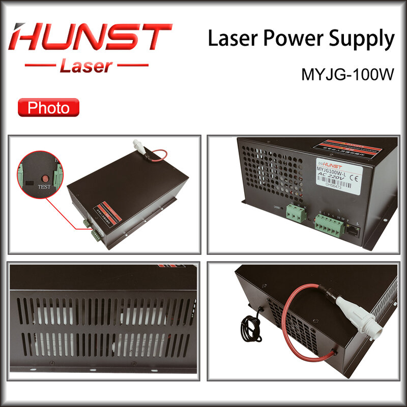 Hunst CO2 레이저 전원 공급 장치 MYJG-100W 레이저 발생기, 80W-100W 레이저 조각 절단기 튜브
