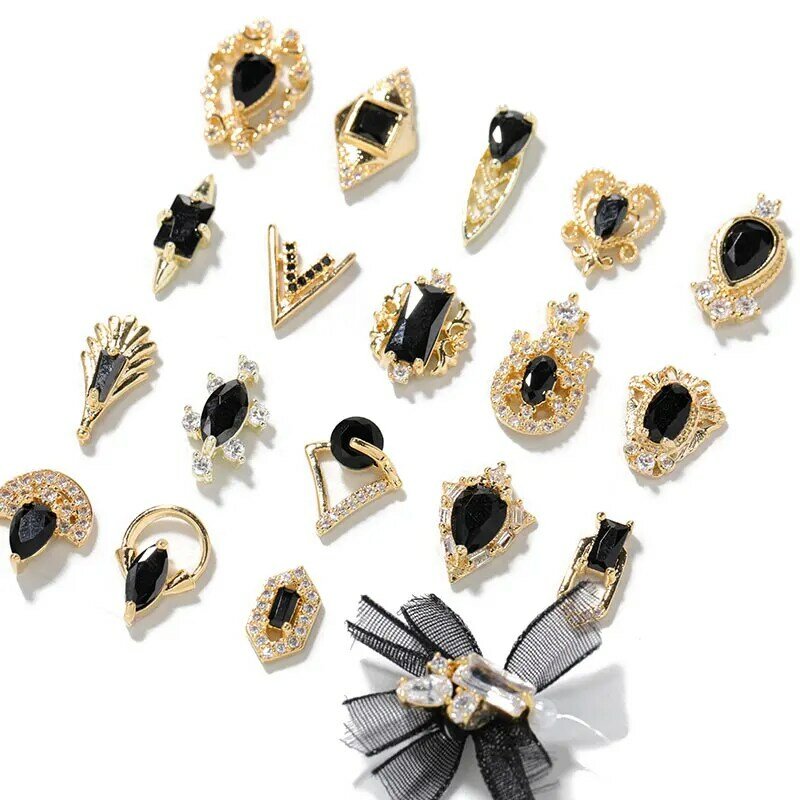 Diamantes de imitación de cristal de circón negro de lujo, de alta calidad, para colgante de acceso de aleación, decoraciones de arte dorado, adornos de joyería de moda, 2 uds.