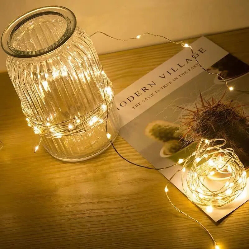 1/2M LED Karangan Bunga Liburan String Pencahayaan Tembaga Kawat Peri Lampu Termasuk Baterai Pesta Ulang Tahun Natal Dekorasi Rumah