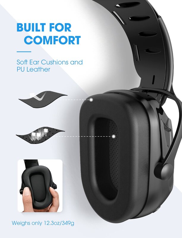 Mpow Ditingkatkan Bluetooth Pengurangan Kebisingan Penutup Telinga Keselamatan NRR 29dB/SNR 36dB Perlindungan Pendengaran Dapat Disesuaikan Headphone Pelindung Telinga