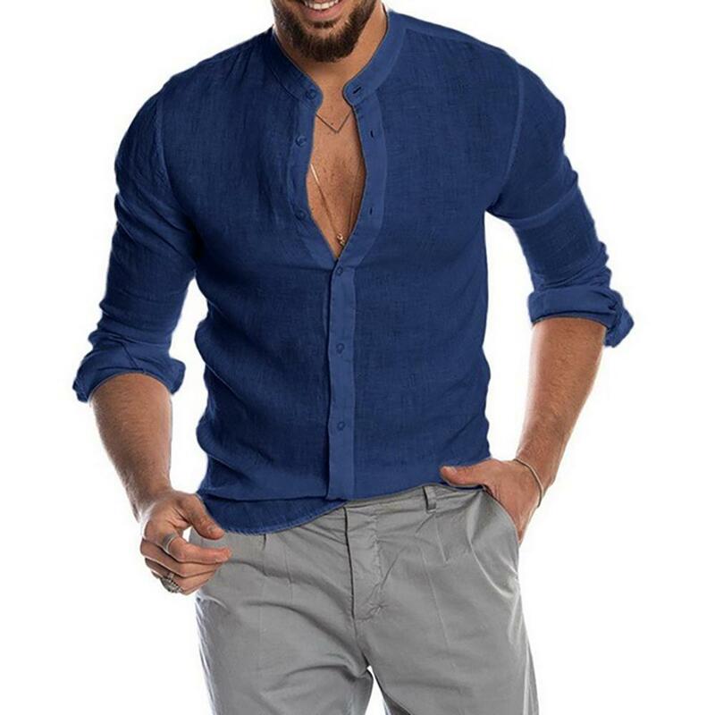 Camisa casual masculina para o escritório, camiseta casual de manga comprida com gola