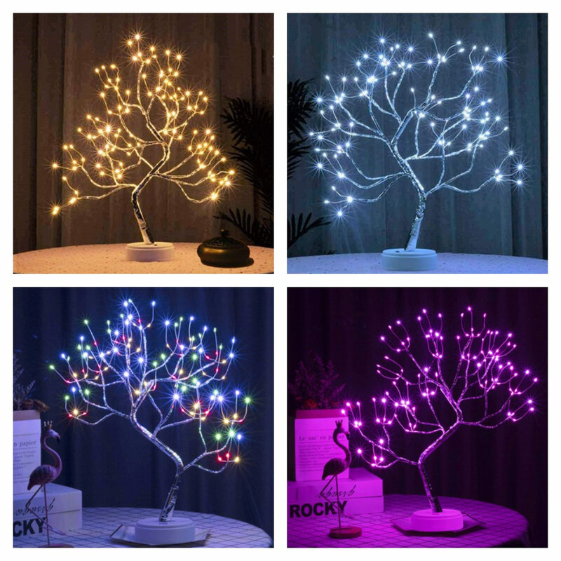 LED أضواء الليل شجرة عيد الميلاد الصغيرة الجدول مصباح جارلاند الجنية سلسلة ضوء هدايا الأطفال المنزل داخلي غرفة ديكور عيد الميلاد الديكور