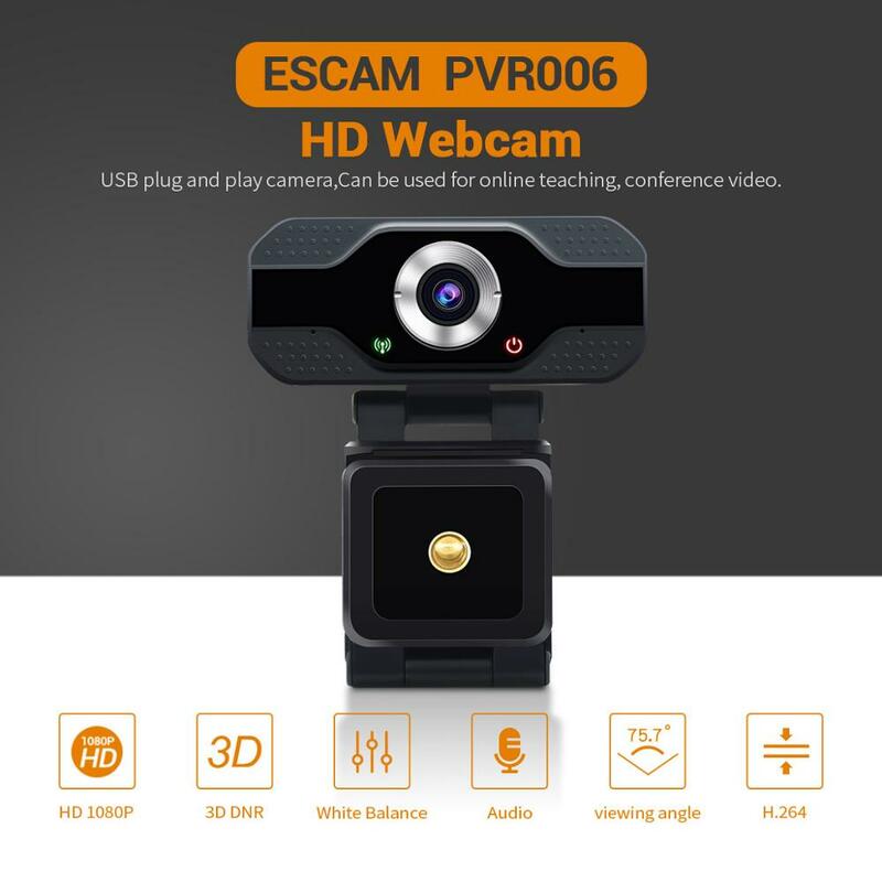 Caméra Web ESCAM USB Webcam Full HD 1080P avec Microphone d'annulation de bruit caméra en direct de Streaming Skype pour ordinateur Android TV