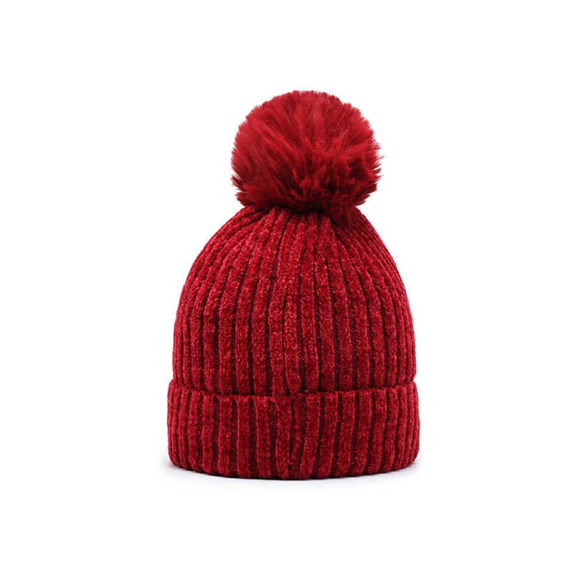 ฤดูหนาวหมวกสำหรับหมวกผู้หญิงหนา Beanies Chenille Ball หมวกถักฤดูใบไม้ร่วง Beanie หมวกขนแกะอุ่น Bonnet Casual หมวก