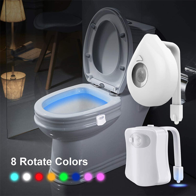 防水LEDトイレライト,8色,モーションセンサー,バスルームナイトライト,交換可能なバッテリー,ip65