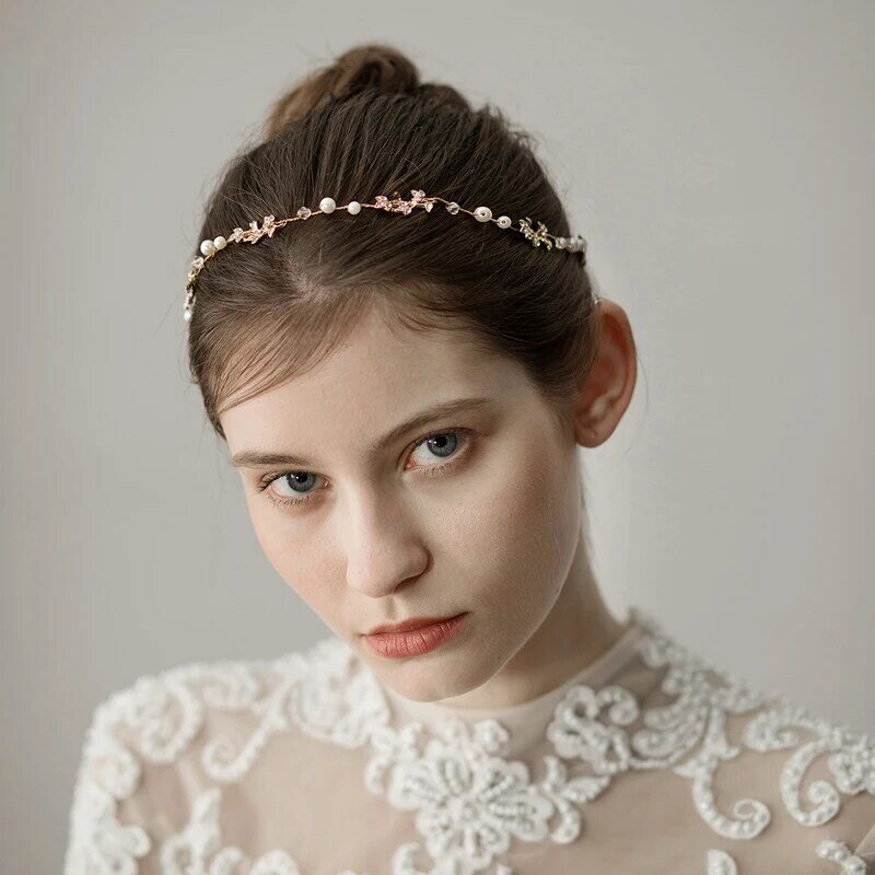 O396 Simple Alloy Princess Crowns Headpiece Glitered Crown fancy wedding pearl hairband Bridal Headband