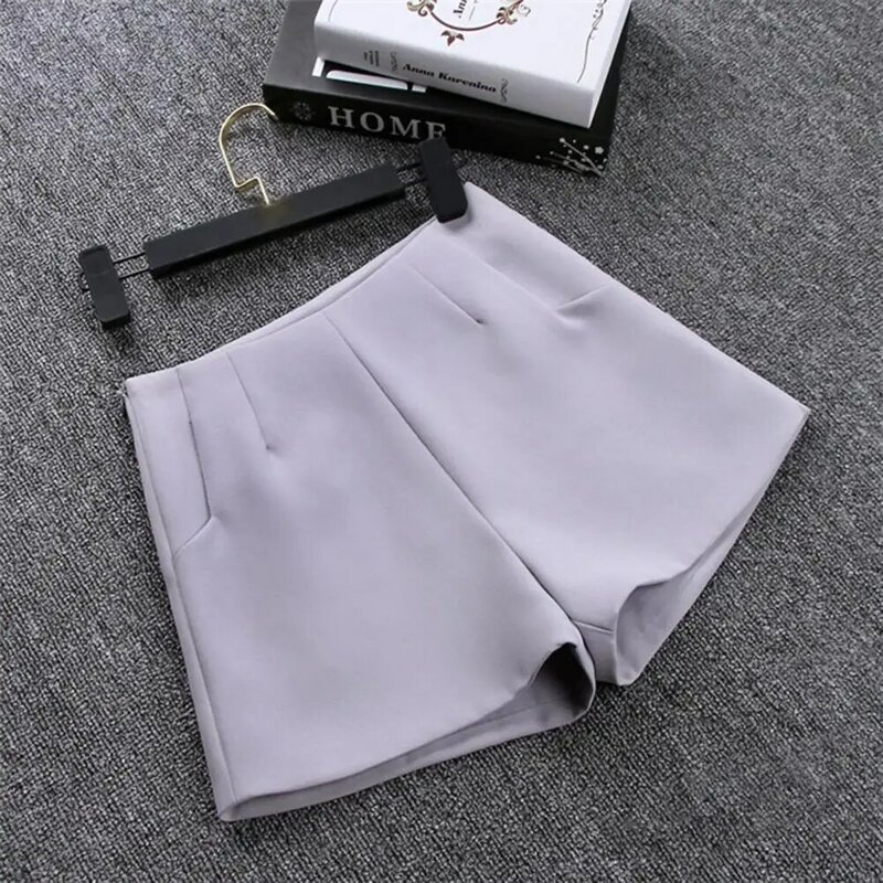 Pantalones cortos rectos informales para mujer, traje elegante de cintura alta con bolsillos, Color sólido, conjunto de oficina