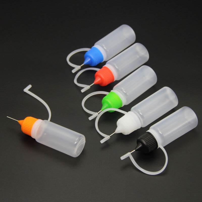 Botellas de plástico de aguja exprimibles, aplicador de pegamento líquido, tapas de punta de aguja recargable con cuentagotas, herramientas de arcilla polimérica DIY, 10ml