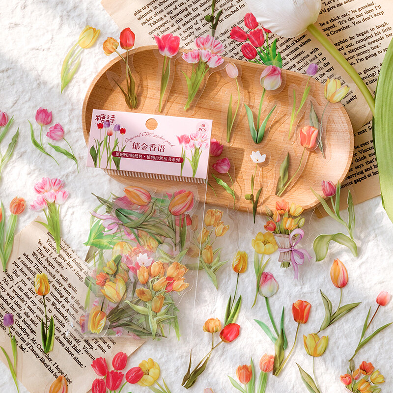 40 pcs/saco planta natureza flor decorativo pvc adesivo scrapbooking diy etiqueta diário papelaria álbum diário daisy cogumelo vara