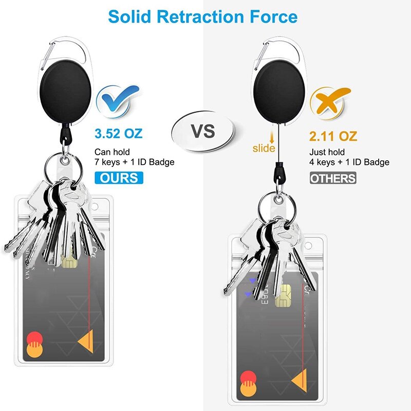 2 Pcs Badge Tether with Clips Retractable Badge Reel Carabiner Reel Clip Card Holders for ID Card Key Badge Holder