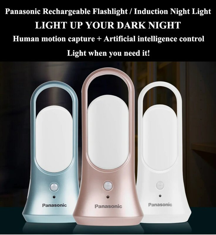 Panasonic LED Mini Tragbare Nacht Licht Taschenlampe Körper Motion Sensor Licht Auto Auf/Off Lampe